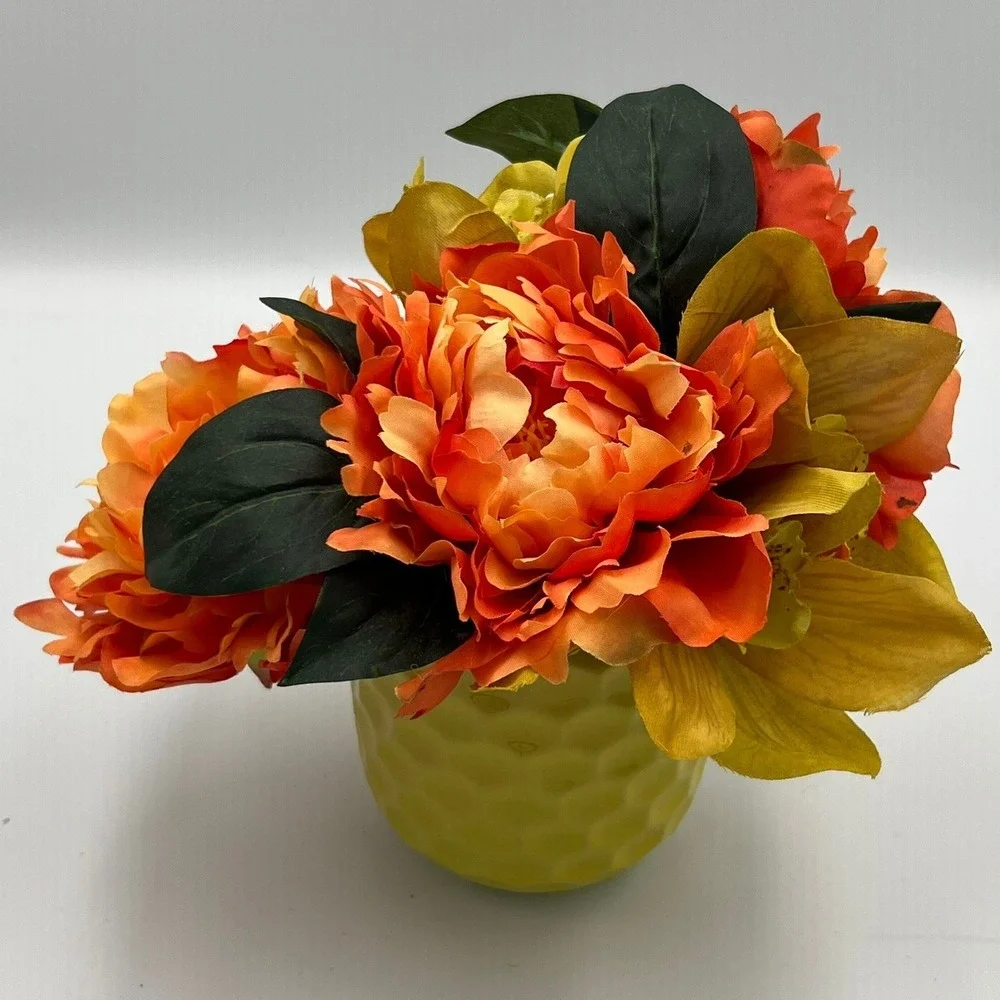 Faux Floral Arrangement Small Orange Yellow NWOT Honeycomb Vase